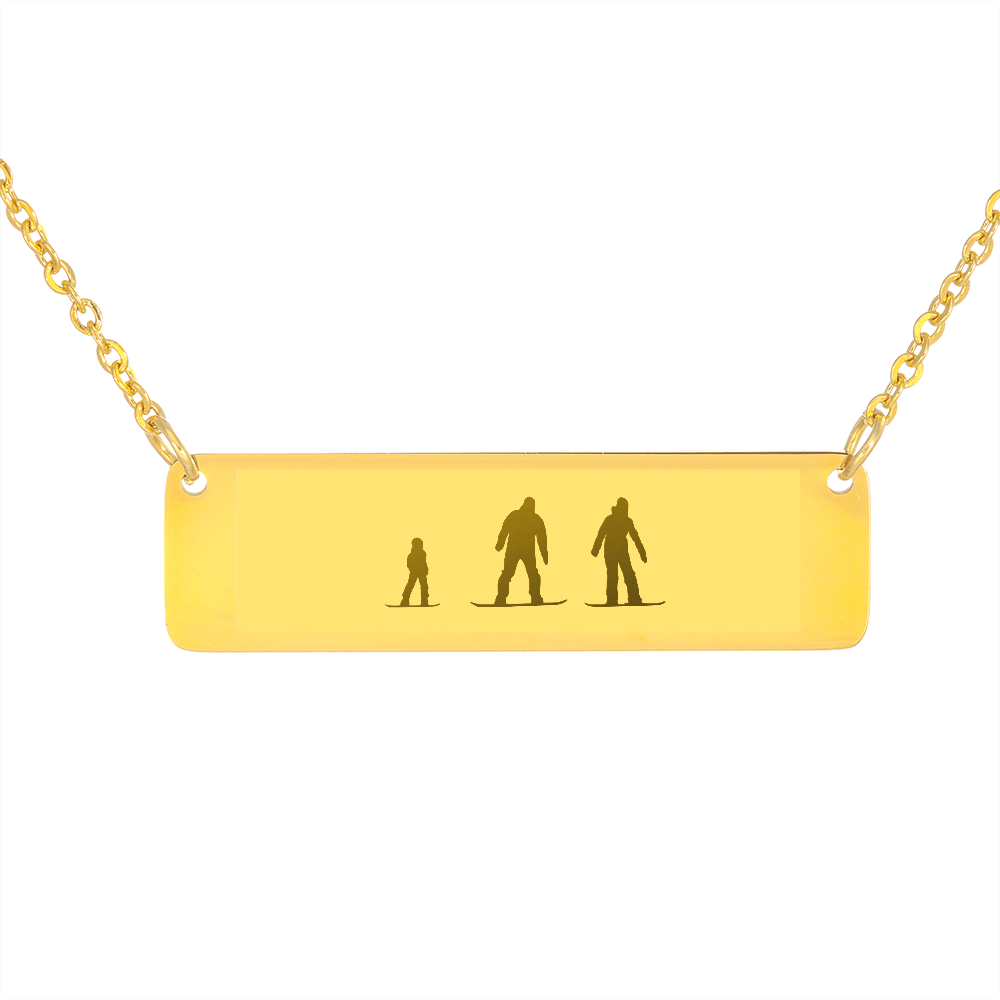 RIDING FAMILY - 1 MOM, 1 DAD, 1 Child | PERSONALIZED BAR PENDANT NECKLACE - Powderaddicts