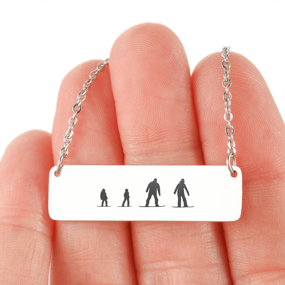Riding Family - 1 Mom, 1 Dad, 2 Child | Personalized Bar Pendant Necklace - Powderaddicts