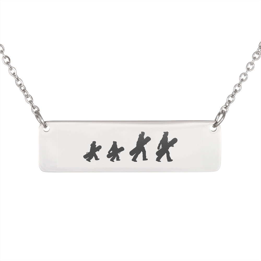 RIDING FAMILY - 1 Snowboarding Mom, 1 Snowboarding Dad 2 Snowboarding Kids | PERSONALIZED BAR PENDANT NECKLACE - Powderaddicts