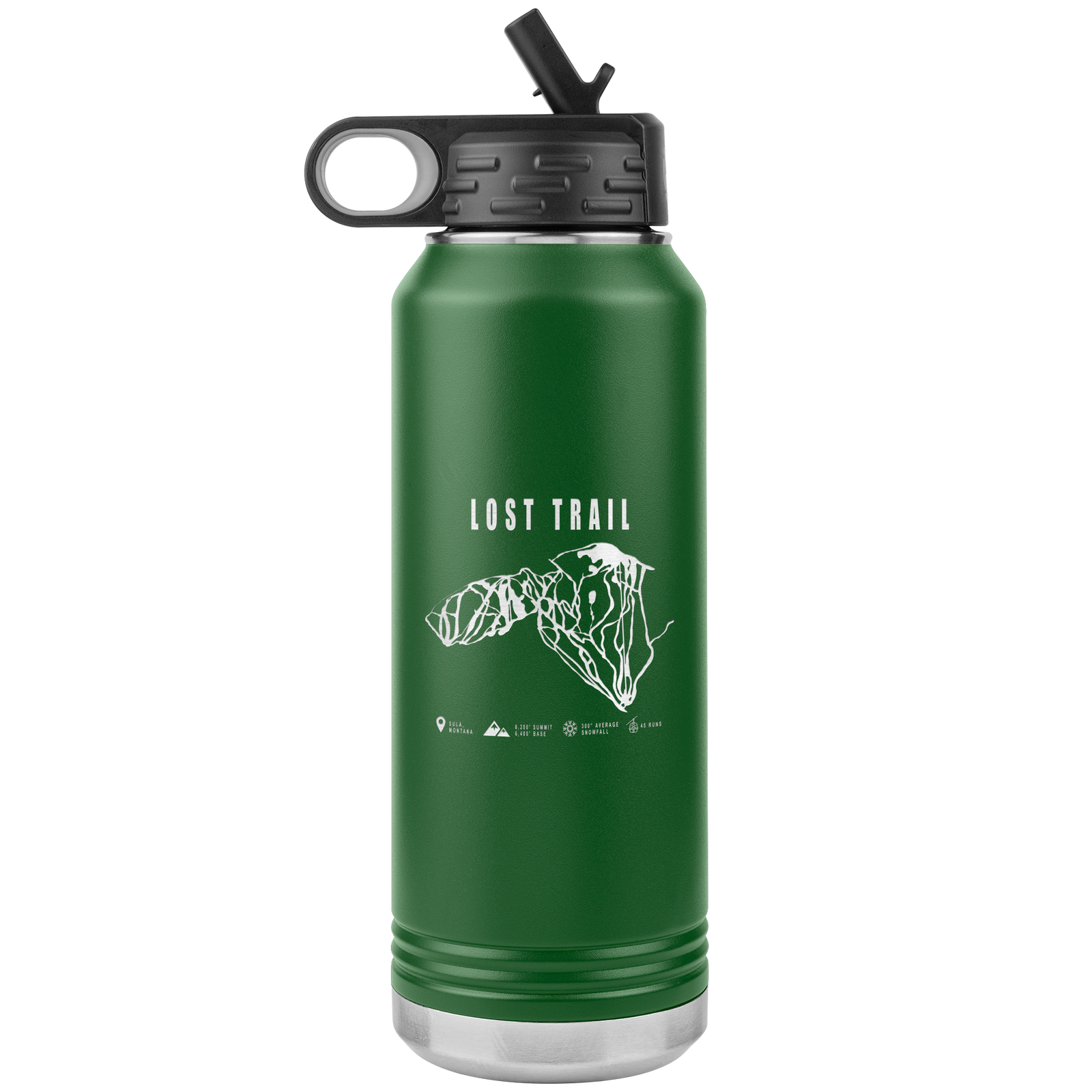 Lost Trail Montana Ski Trail Map 32oz Water Bottle Tumbler - Powderaddicts