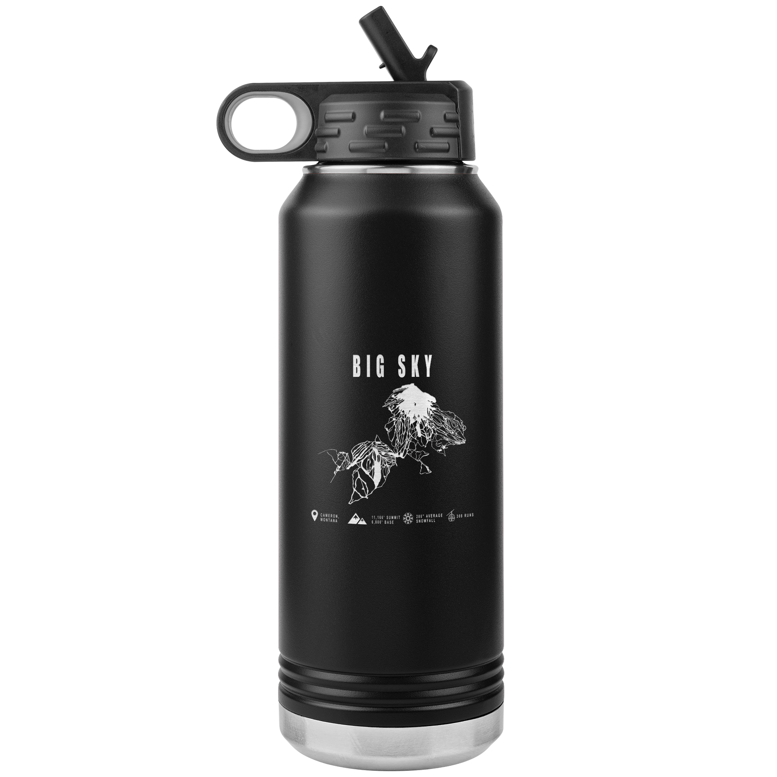 Big Sky Montana Ski Trail Map 32oz Water Bottle Tumbler - Powderaddicts