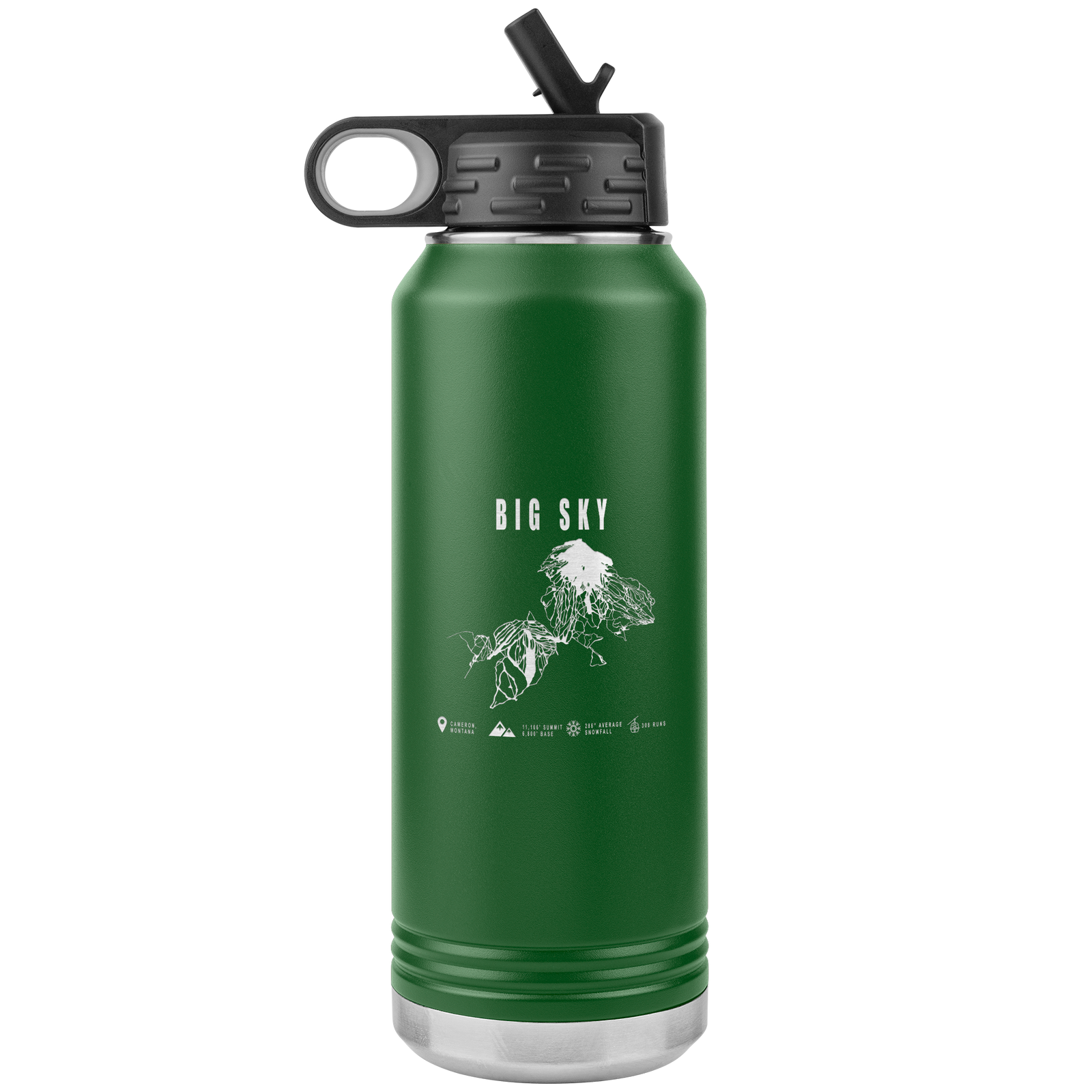 Big Sky Montana Ski Trail Map 32oz Water Bottle Tumbler - Powderaddicts