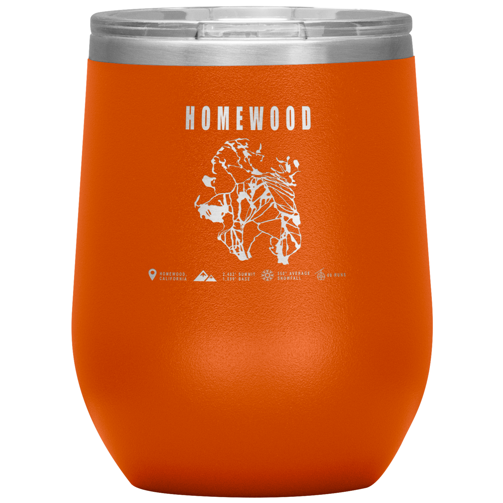 Homewood, California Ski Trail Map Wine 12oz Tumbler - Powderaddicts