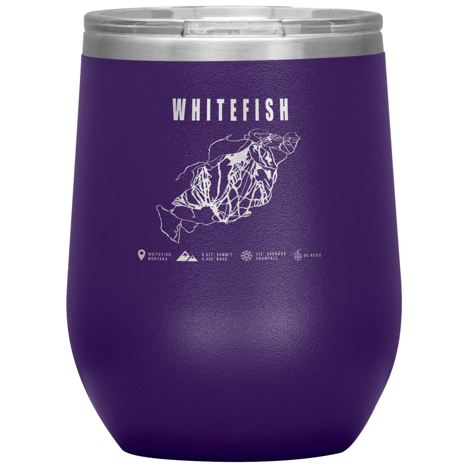 Whitefish Montana Ski Trail Map Wine 12oz Tumbler - Powderaddicts