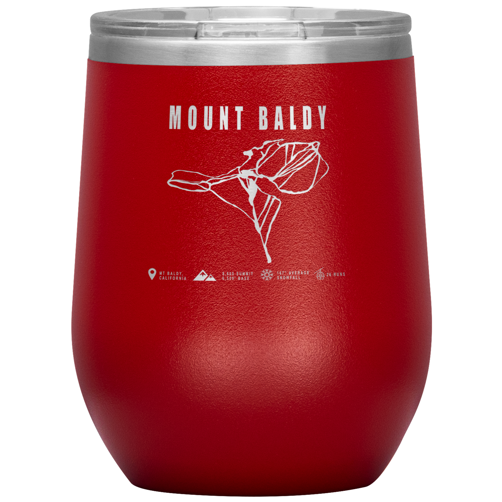 Mount Baldy, California Ski Trail Map Wine 12oz Tumbler - Powderaddicts