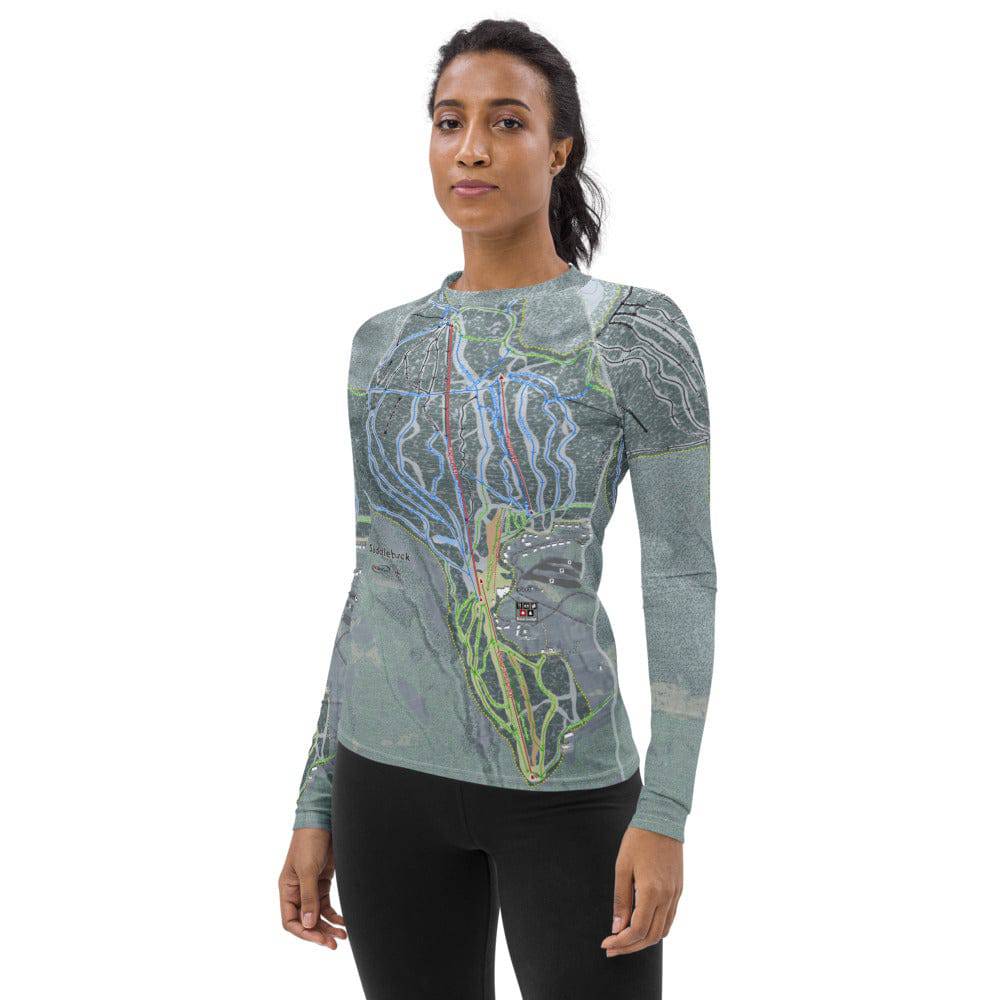 Saddleback, Maine Ski Trail Map Women's Base Layer Top - Powderaddicts