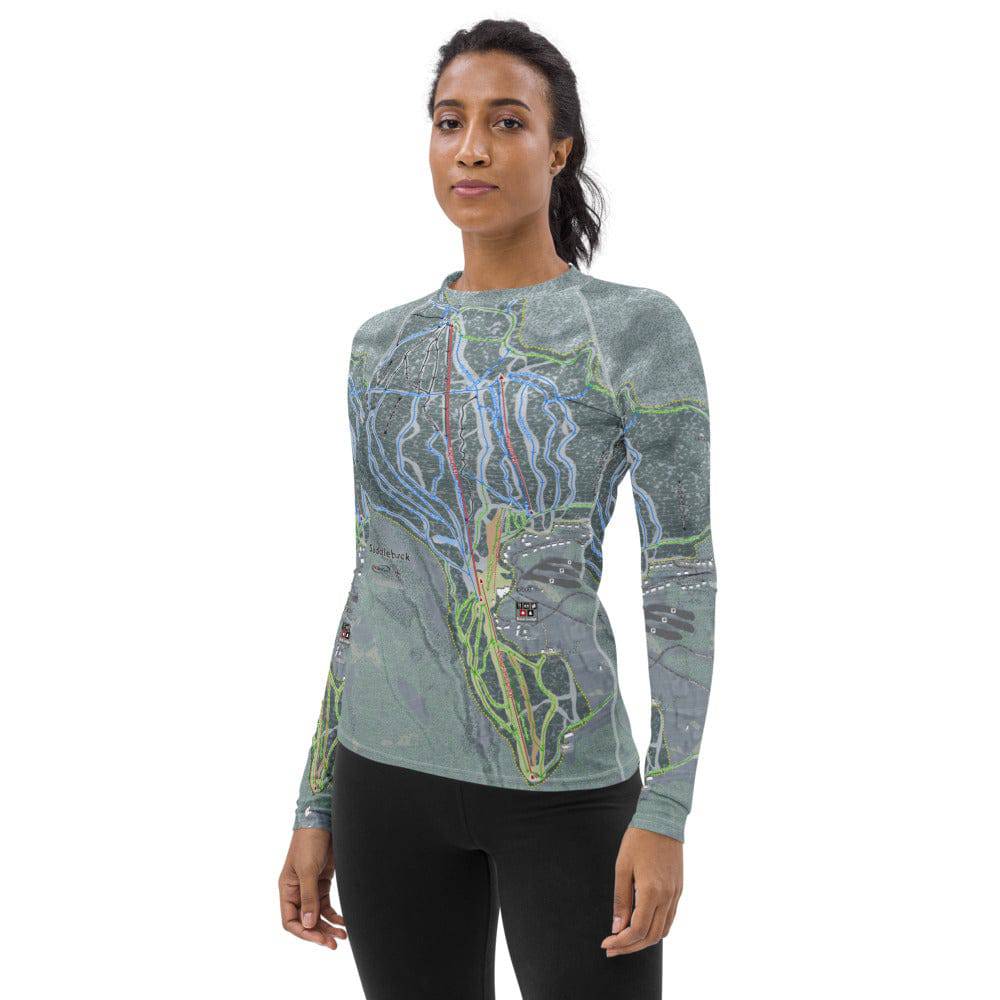 Saddleback, Maine Ski Trail Map Women's Base Layer Top - Powderaddicts
