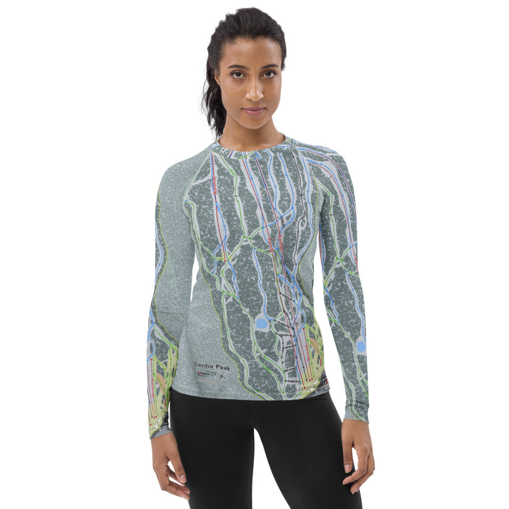 Sandia Peak, New Mexico Ski Trail Map Women's Base Layer Top - Powderaddicts