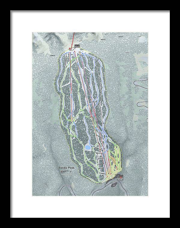 Sandia Peak Ski Trail Map - Framed Print - Powderaddicts