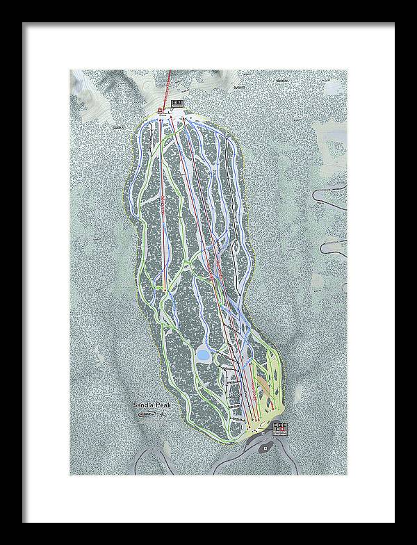 Sandia Peak Ski Trail Map - Framed Print - Powderaddicts