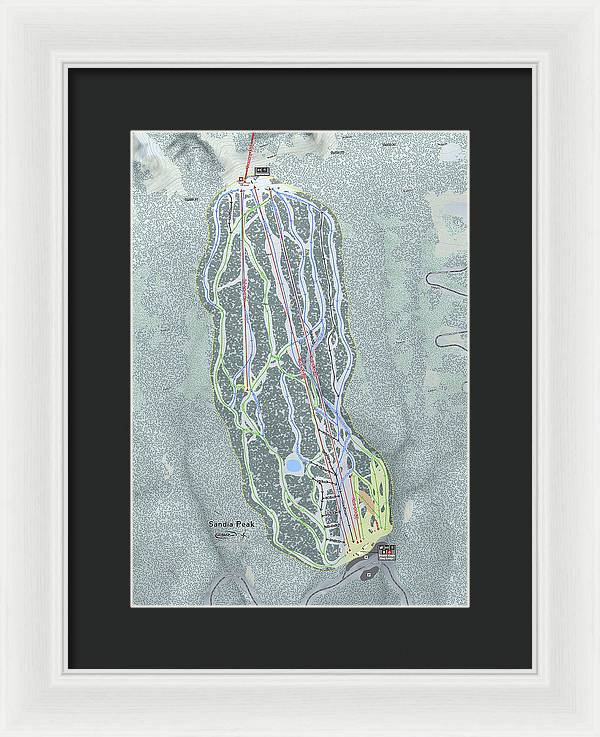 Sandia Peak Ski Trail Map - Framed Print - Powderaddicts