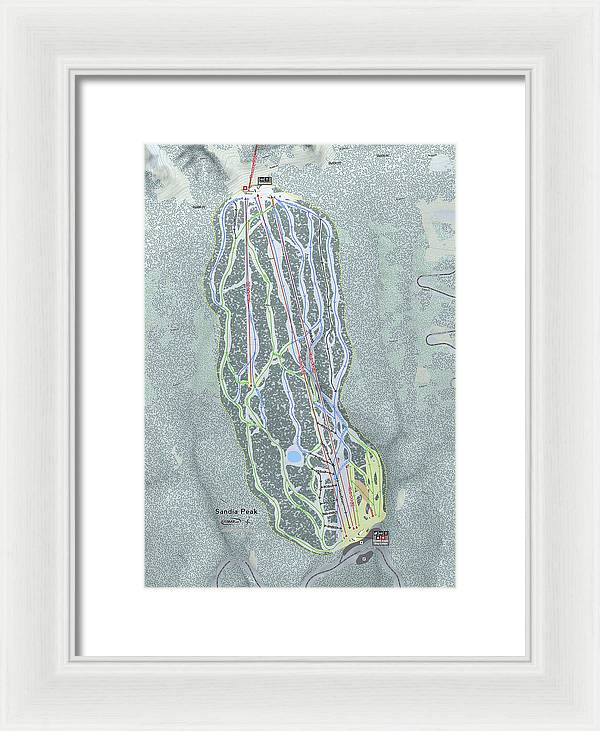 Sandia Peak Ski Trail Map - Framed Print - Powderaddicts