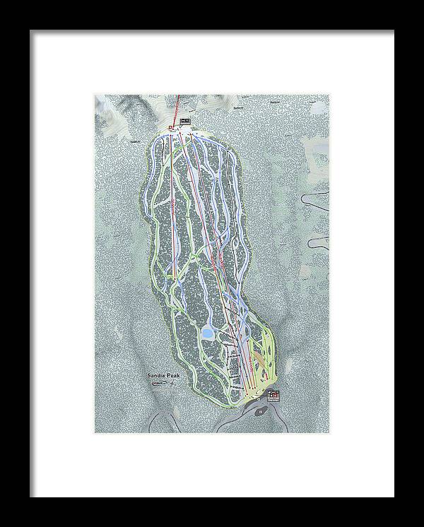 Sandia Peak Ski Trail Map - Framed Print - Powderaddicts