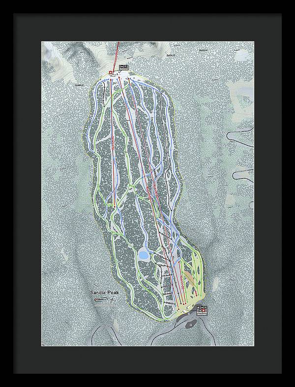 Sandia Peak Ski Trail Map - Framed Print - Powderaddicts