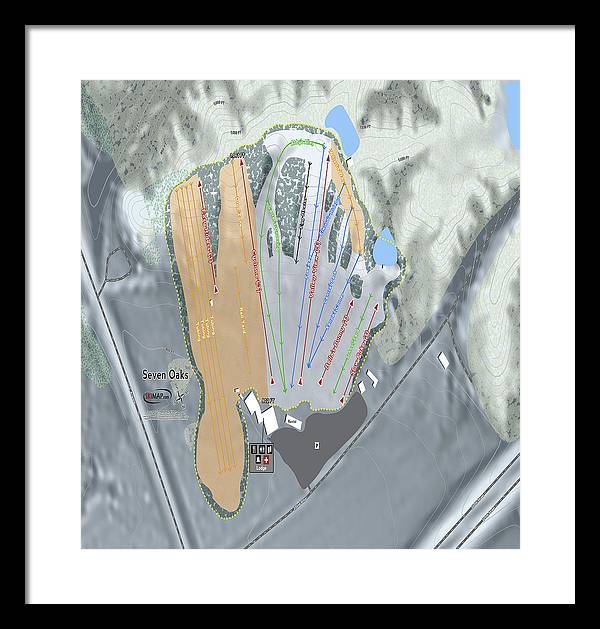 Seven Oaks Ski Trail Map - Framed Print - Powderaddicts