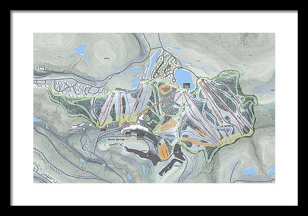 Seven Springs Ski Resort Map - Framed Print