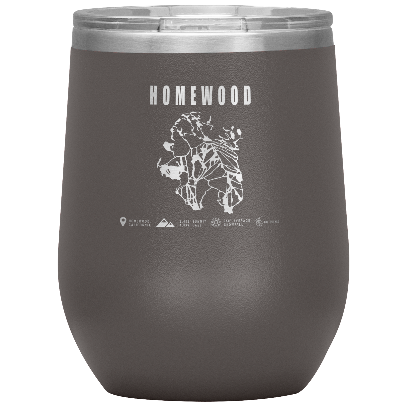 Homewood, California Ski Trail Map Wine 12oz Tumbler - Powderaddicts