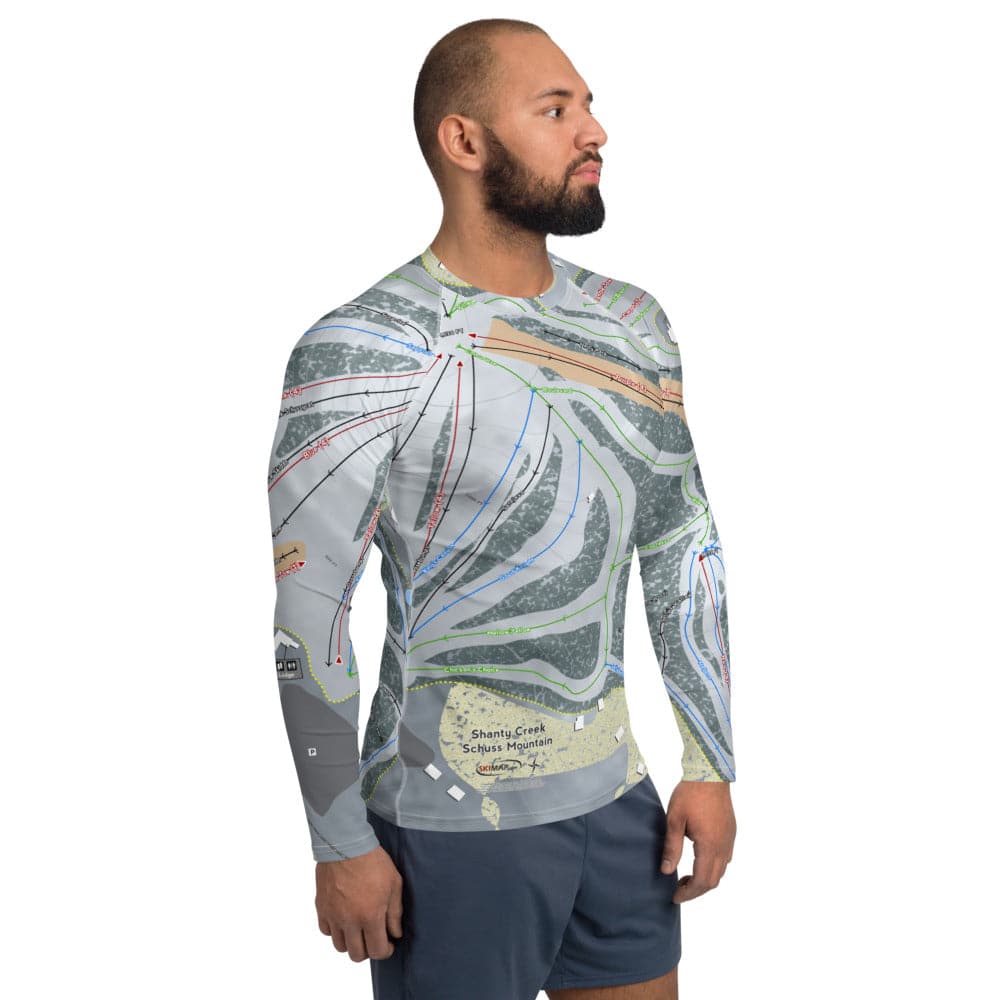 Shanty Creek Schuss Mountain, Michigan Ski Trail Map Men's Base Layer Top - Powderaddicts