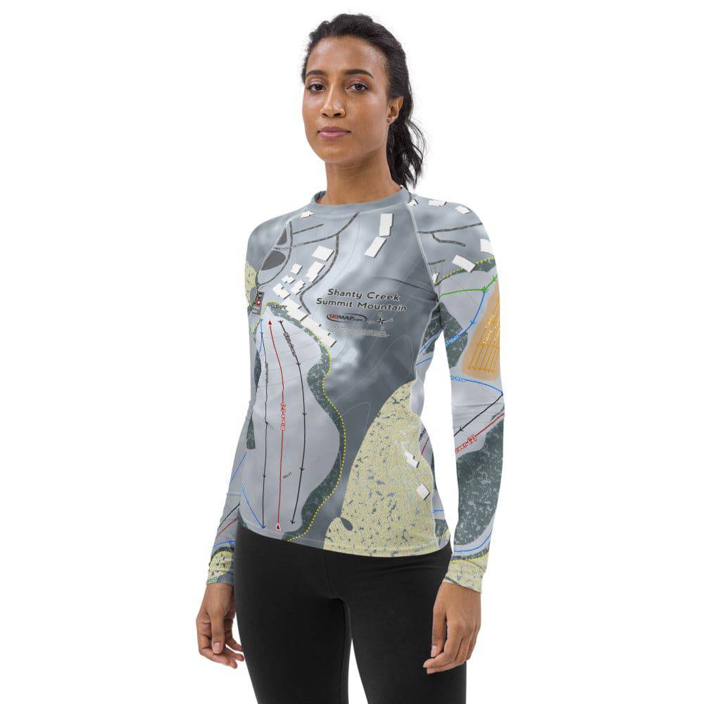 Shanty Creek Summit Mountain, Michigan Ski Trail Map Women's Base Layer Top - Powderaddicts