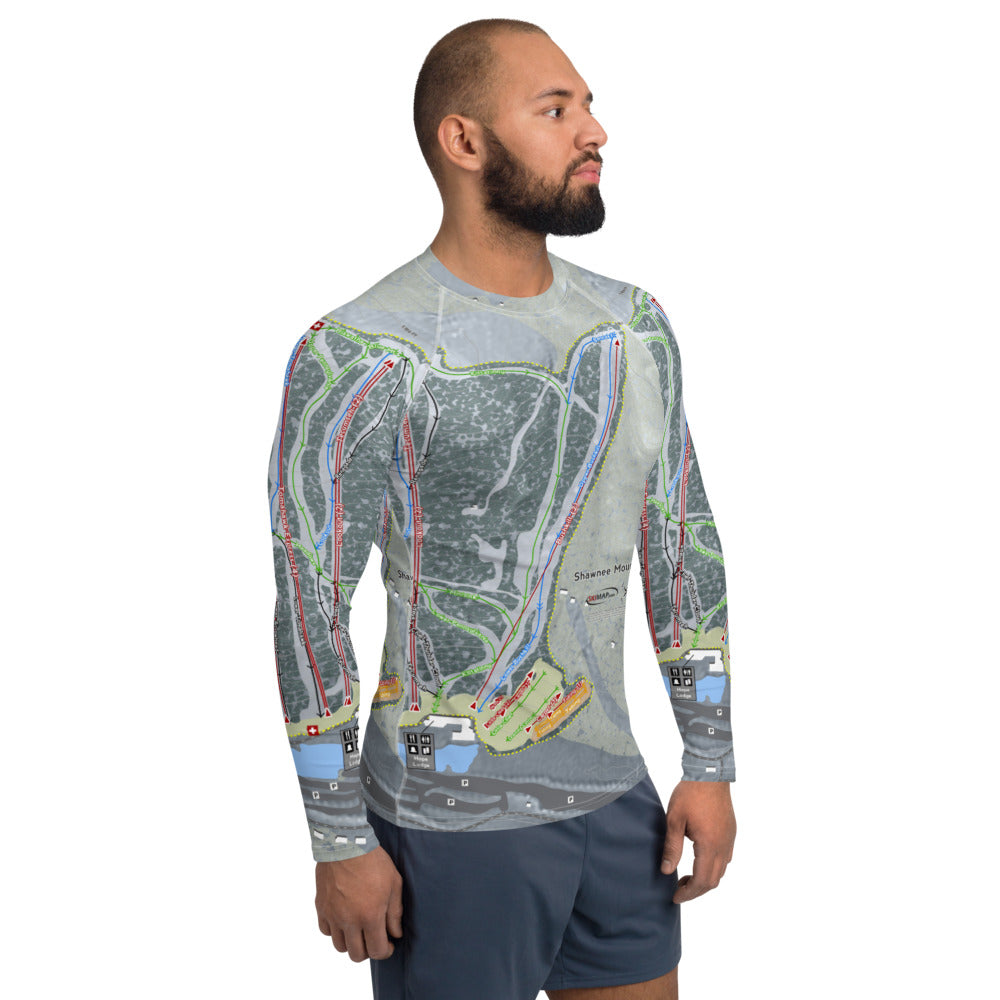 Shawnee Mountain, Pennsylvania Ski Trail Map Men's Base Layer Top - Powderaddicts