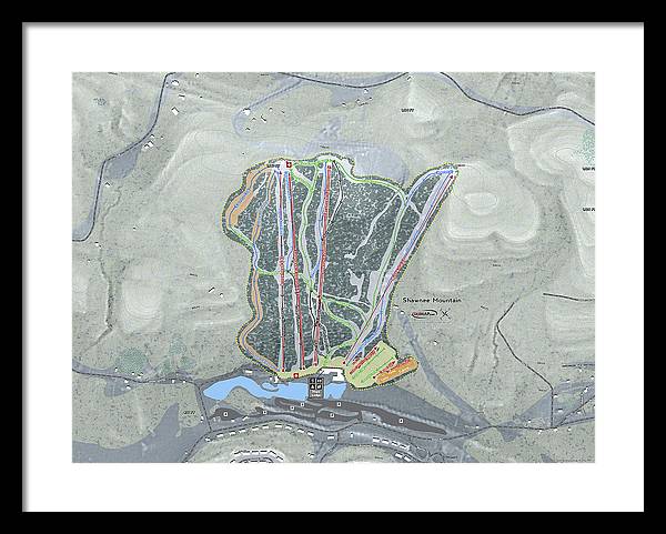 Shawnee Mountain Ski Trail Map - Framed Print - Powderaddicts