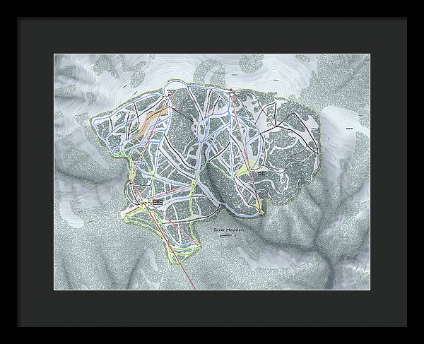 Silver Mountain Ski Trail Map - Framed Print - Powderaddicts