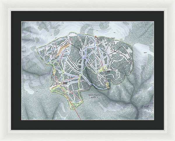 Silver Mountain Ski Trail Map - Framed Print - Powderaddicts