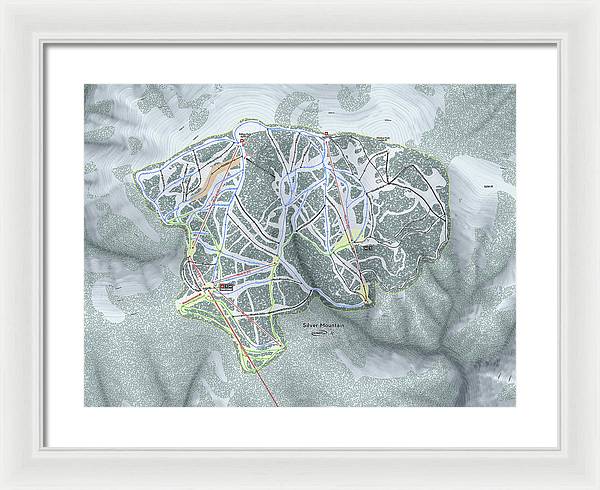 Silver Mountain Ski Trail Map - Framed Print - Powderaddicts