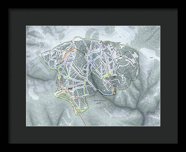 Silver Mountain Ski Trail Map - Framed Print - Powderaddicts