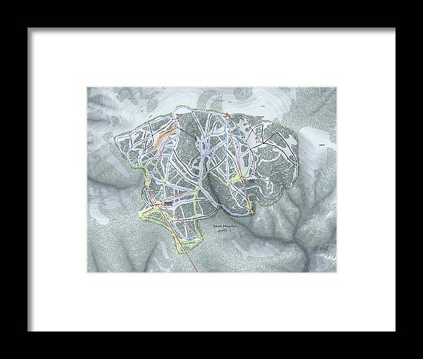 Silver Mountain Ski Trail Map - Framed Print - Powderaddicts