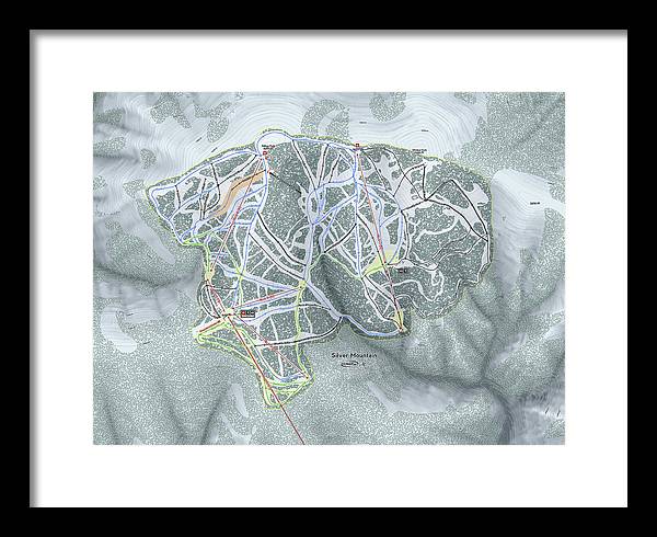 Silver Mountain Ski Trail Map - Framed Print - Powderaddicts
