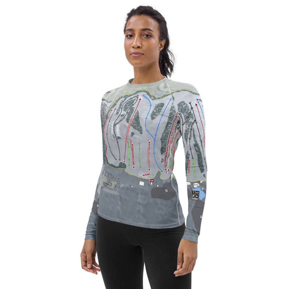 Ski Bradford, Massachusetts Ski Trail Map Women's Base Layer Top - Powderaddicts