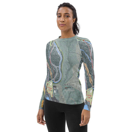 Ski Butternut, Massachusetts Ski Trail Map Women's Base Layer Top - Powderaddicts