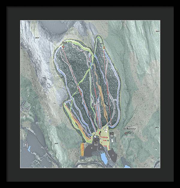 Ski Butternut Ski Trail Map - Framed Print - Powderaddicts