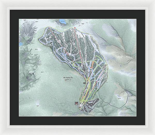 Ski Santa Fe Ski Trail Map - Framed Print - Powderaddicts
