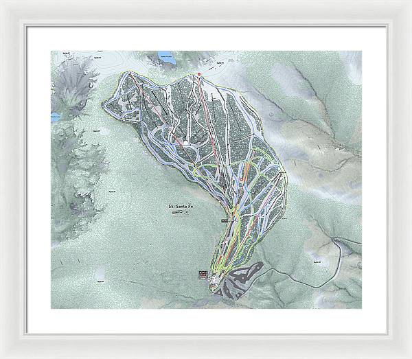 Ski Santa Fe Ski Trail Map - Framed Print - Powderaddicts