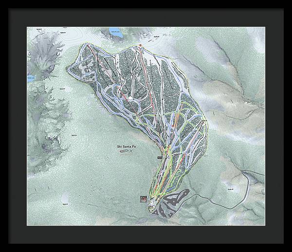Ski Santa Fe Ski Trail Map - Framed Print - Powderaddicts