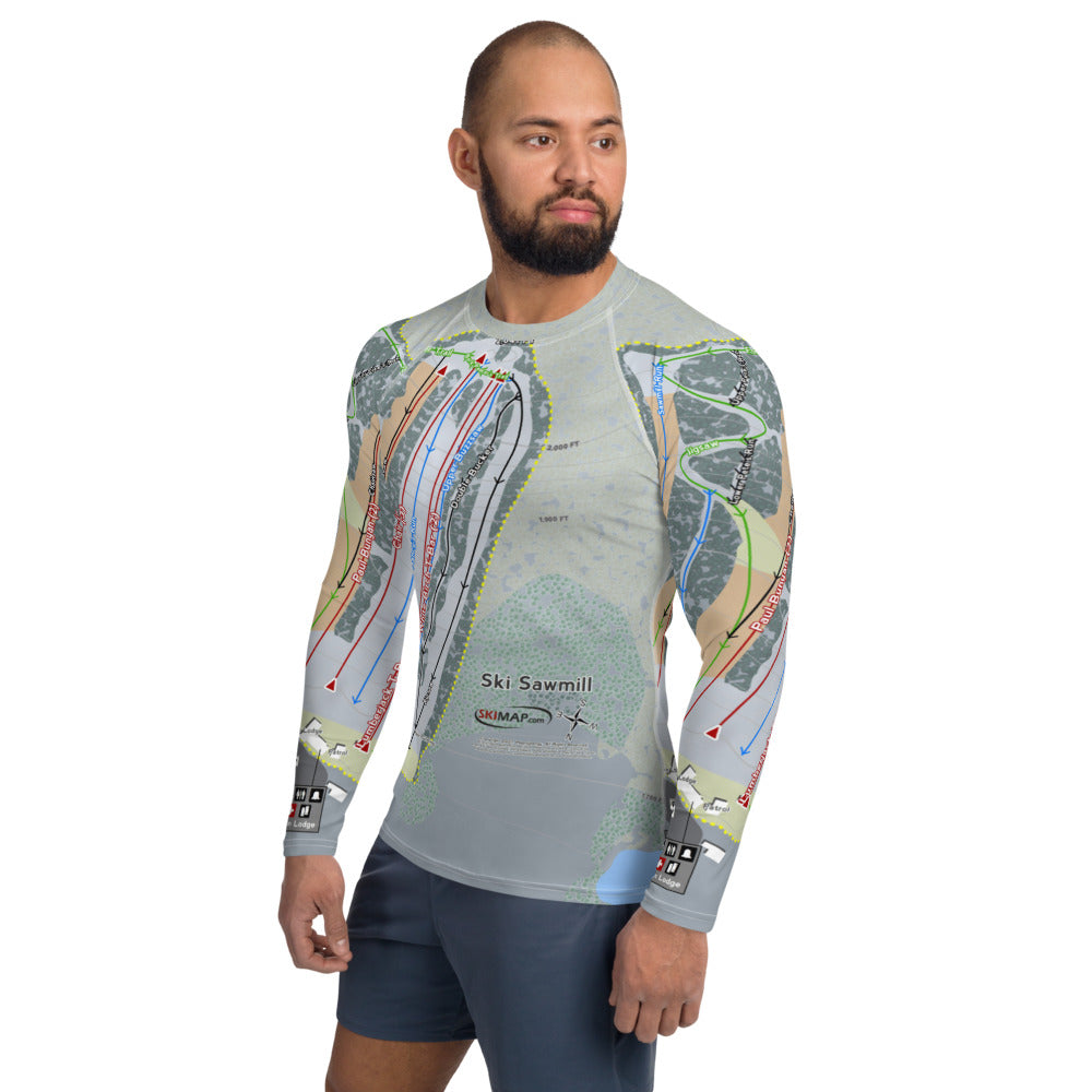 Ski Sawmill, Pennsylvania Ski Trail Map Men's Base Layer Top - Powderaddicts