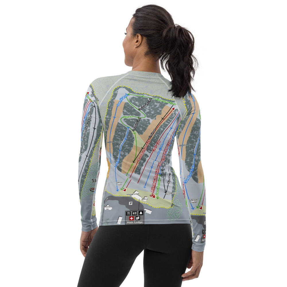 Ski Sawmill, Pennsylvania Ski Trail Map Women's Base Layer Top - Powderaddicts