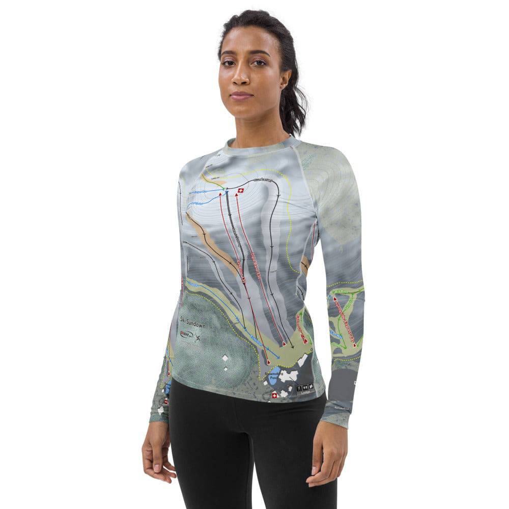 Ski Sundown, Connecticut Ski Trail Map Women's Base Layer Top - Powderaddicts
