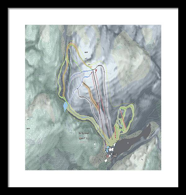 Ski Sundown Ski Trail Map - Framed Print - Powderaddicts