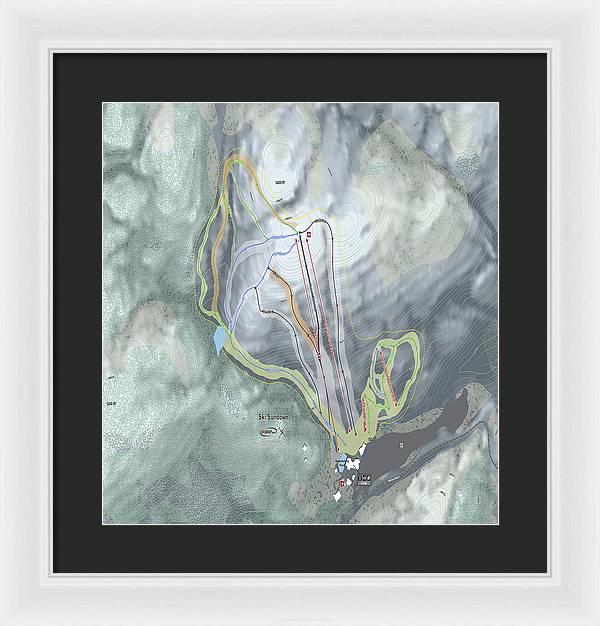 Ski Sundown Ski Trail Map - Framed Print - Powderaddicts