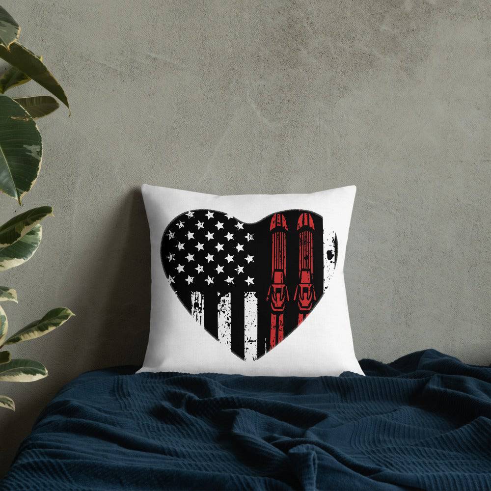 Ski USA Flag Heart Premium Pillow - Powderaddicts