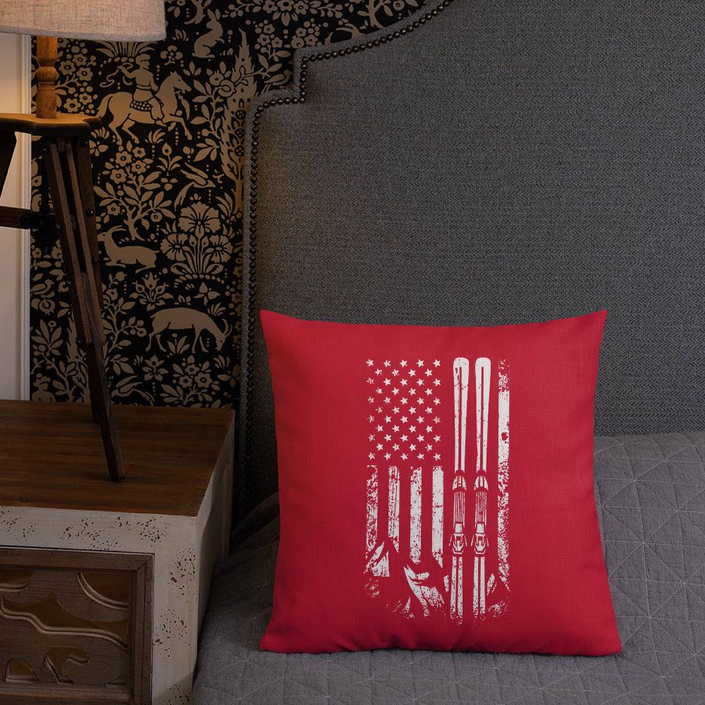 Ski USA Flag Red Premium Pillow - Powderaddicts