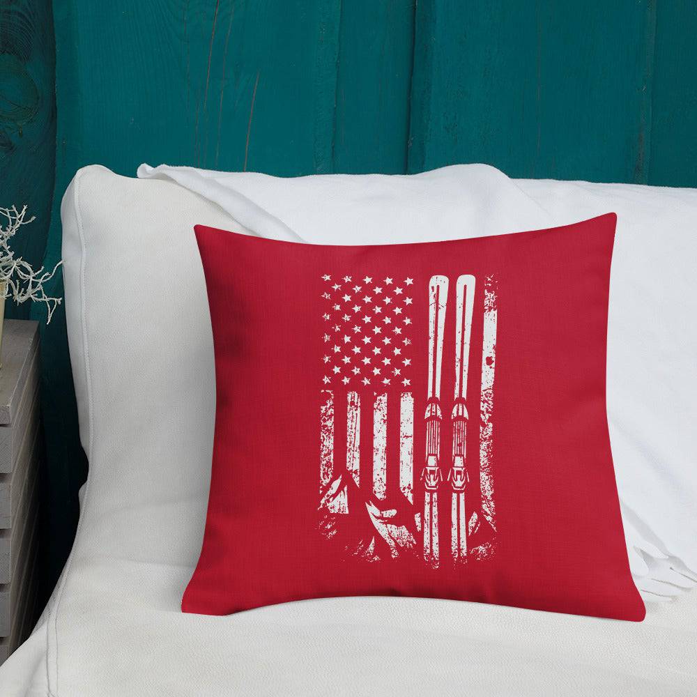 Ski USA Flag Red Premium Pillow - Powderaddicts