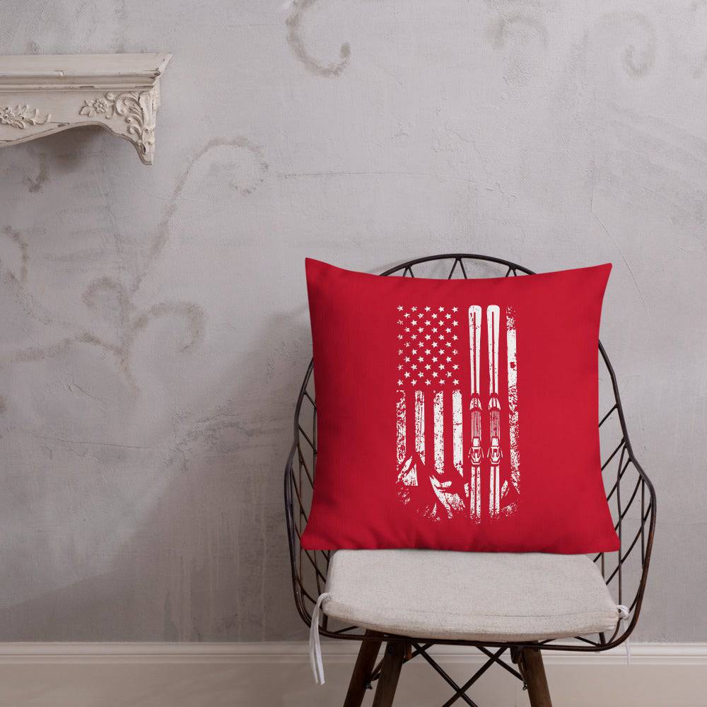 Ski USA Flag Red Premium Pillow - Powderaddicts