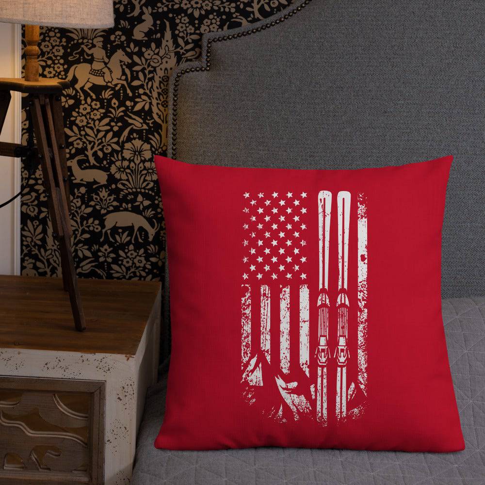 Ski USA Flag Red Premium Pillow - Powderaddicts