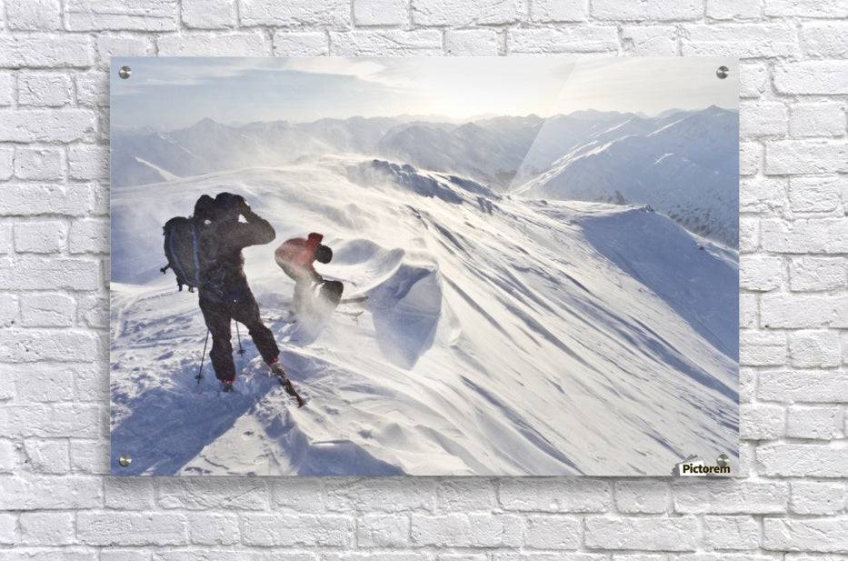 Skiers Prepare To Ski Down Peak 4940 In High Wind And Blowing Snow, Turnagain Pass, Kenai Mountains, Winter In Southcentral Alaska - Powderaddicts