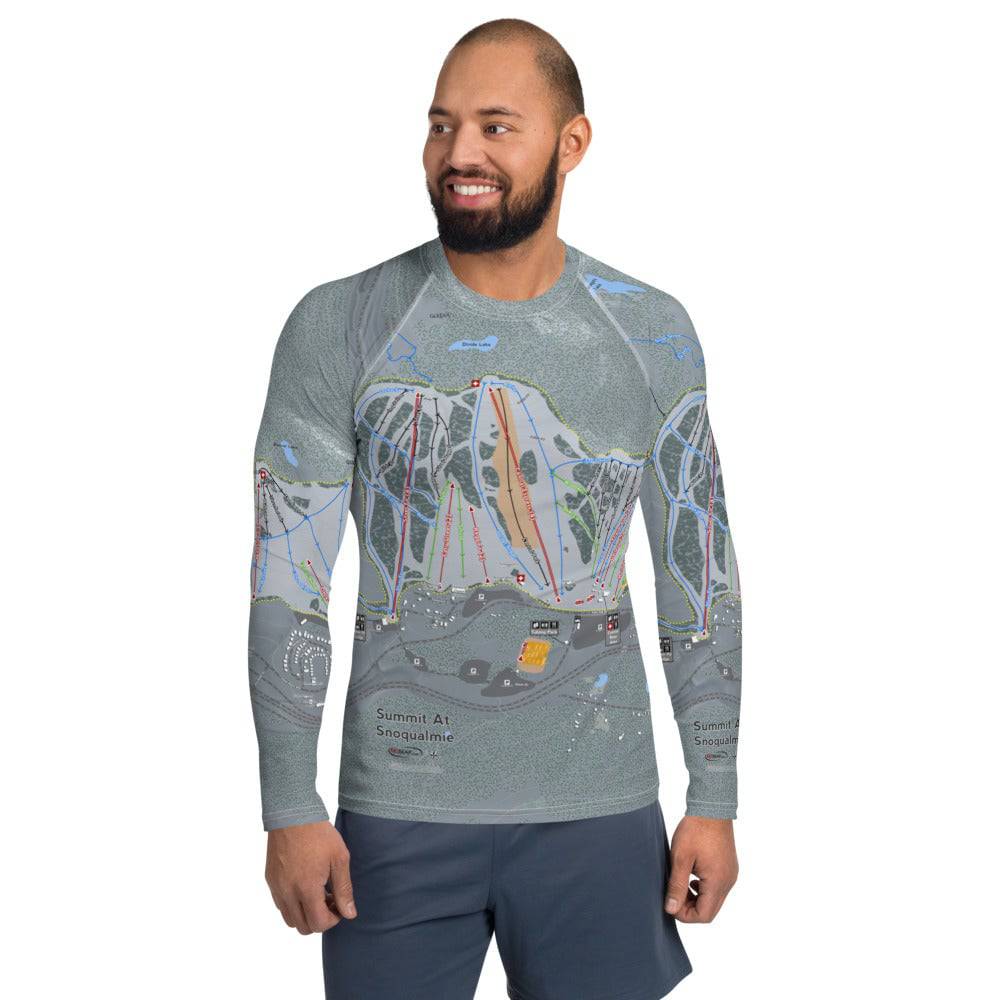 Snoqualmie, Washington Ski Trail Map Men's Base Layer Top - Powderaddicts