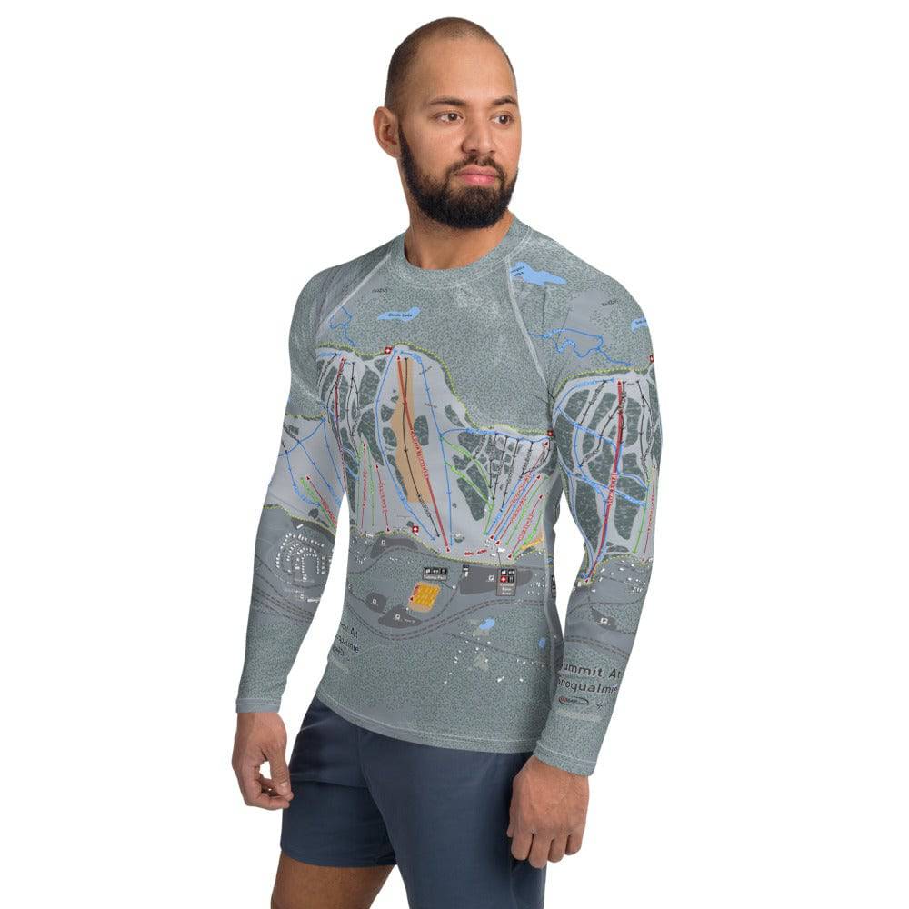 Snoqualmie, Washington Ski Trail Map Men's Base Layer Top - Powderaddicts